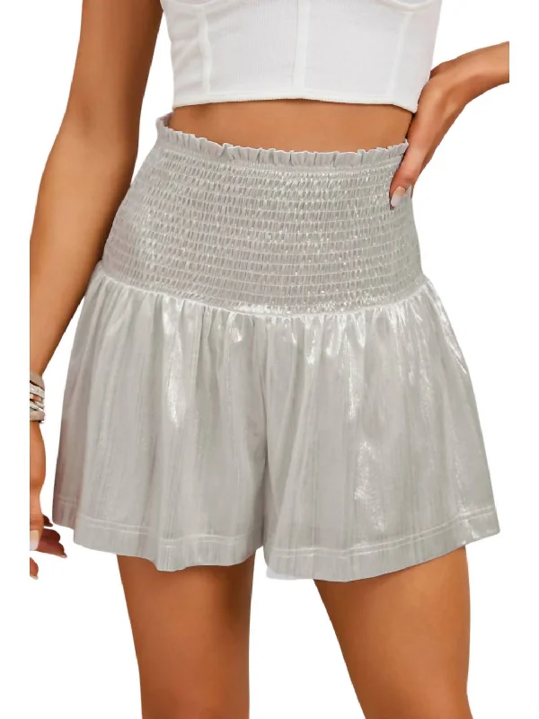 Women's Attire Stylish Basics Madeline Metallic Shorts In Silver