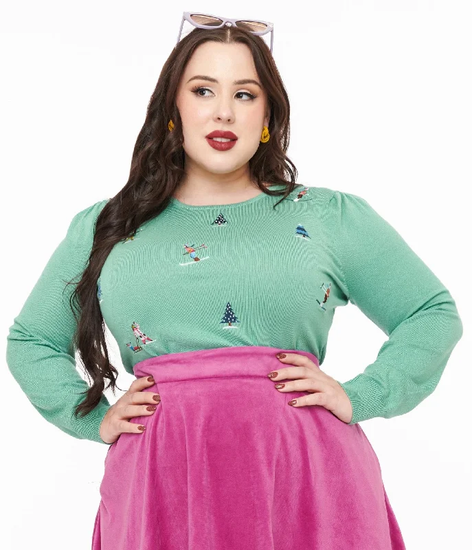 Trendy Women's Apparel for All Seasons Top Deals Royal Monk Plus Size 1950s Teal Ski Snow Season Sweater Trendy Women's Apparel for All Seasons Top Deals Royal Monk Plus Size 1950s Teal Ski Snow Season Sweater
