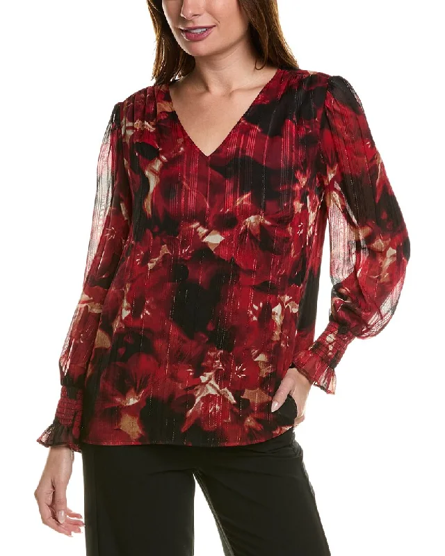 Modern Women's Outfit Eclectic Style Wardrobe Anne Klein Smocked Blouse