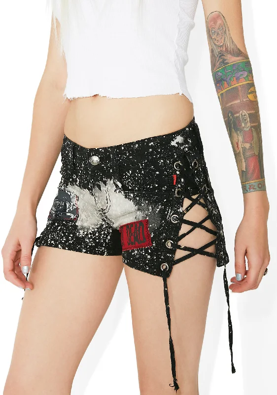 Bleach And Patch Lace-Up Shorts