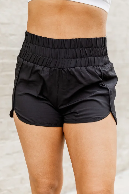 Women's Holiday Attire Hot Styles Errands To Run Solid Black High Waisted Athletic Shorts Women's Holiday Attire Hot Styles Errands To Run Solid Black High Waisted Athletic Shorts
