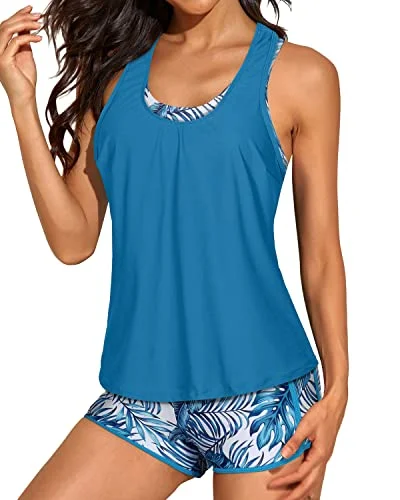 Women's Chic Outerwear Garments Bold Fashion Women's Flattering 3-Piece Tankini Open Back & Racerback Sports Bra-Blue Leaf Women's Chic Outerwear Garments Bold Fashion Women's Flattering 3-Piece Tankini Open Back & Racerback Sports Bra-Blue Leaf