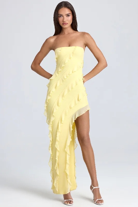 Fashionable Dresses for Women Huge Markdowns Bandeau Ruffle-Trim Maxi Dress in Lemon Sherbet Fashionable Dresses for Women Huge Markdowns Bandeau Ruffle-Trim Maxi Dress in Lemon Sherbet