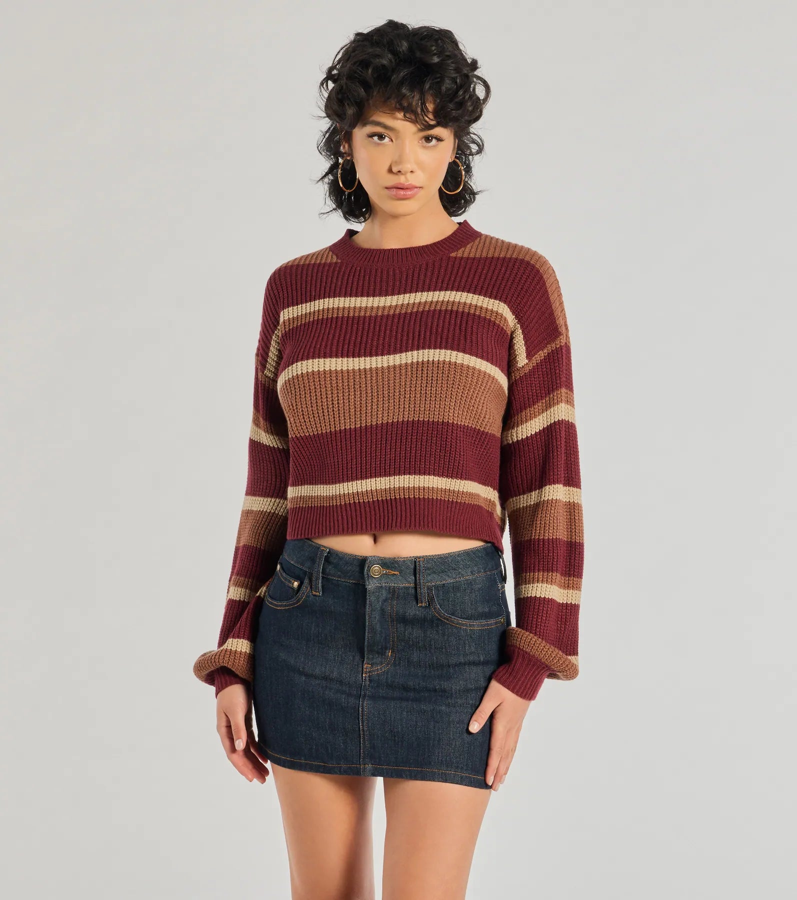 Plus Size Women Wear Stylish Savings Preppy Style Striped Knit Crew Neck Sweater