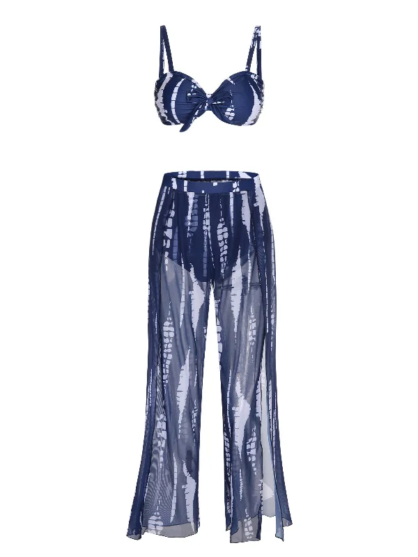 Sustainable Women's Apparel Luxury Fashion Dark Blue 1960s Dyed Graphic Strap Swimsuit & Cover Up Sustainable Women's Apparel Luxury Fashion Dark Blue 1960s Dyed Graphic Strap Swimsuit & Cover Up