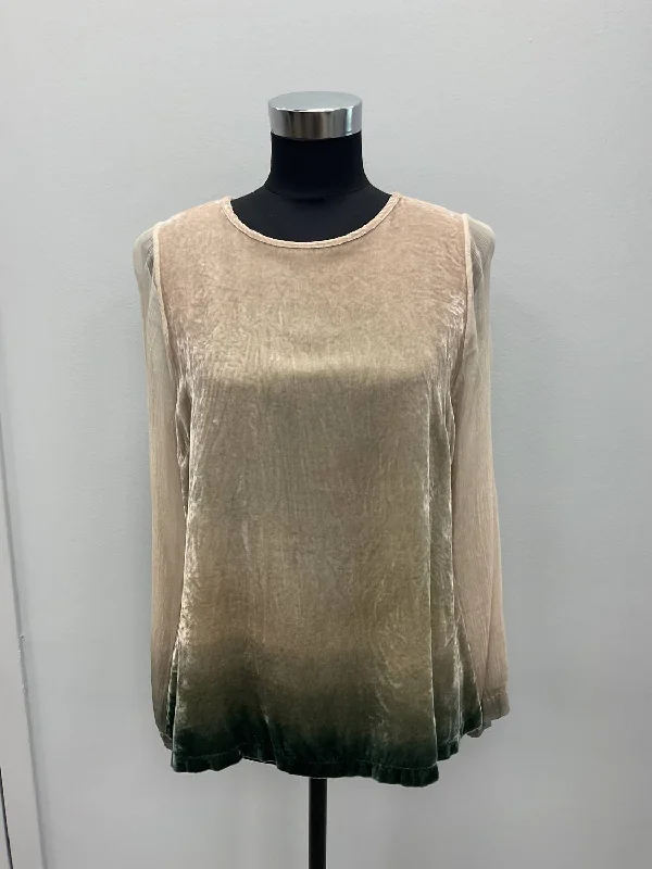 Fashionable Women's Casual Apparel Glamorous Evening Wear Olive Ombre Silk Velvet Blouse In Taupe Fashionable Women's Casual Apparel Glamorous Evening Wear Olive Ombre Silk Velvet Blouse In Taupe
