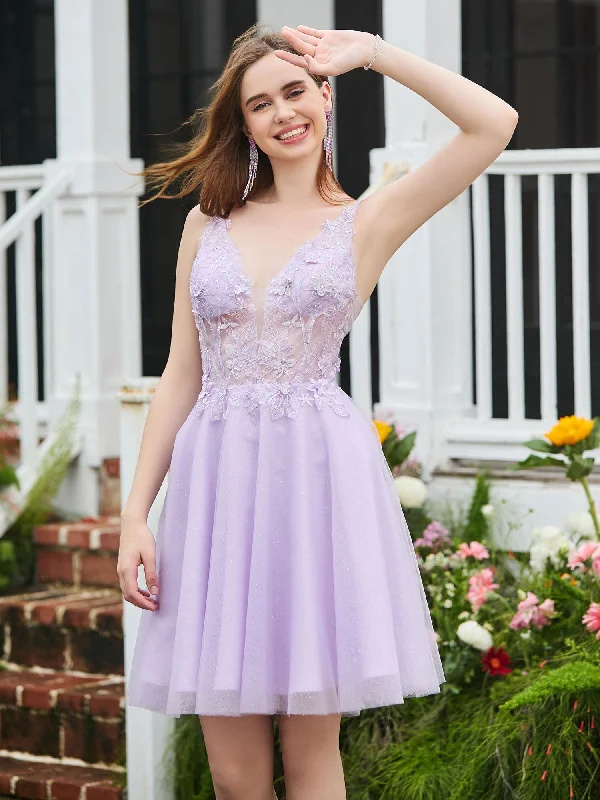Woman Clothing Limited Stock Appliqued Transparent Top Sleeveless Short Dress Lilac Woman Clothing Limited Stock Appliqued Transparent Top Sleeveless Short Dress Lilac