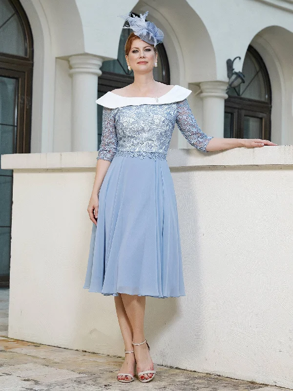 Fashion Essentials Buy More, Save More A-line Tea-length Chiffon Dress Dusty Blue
