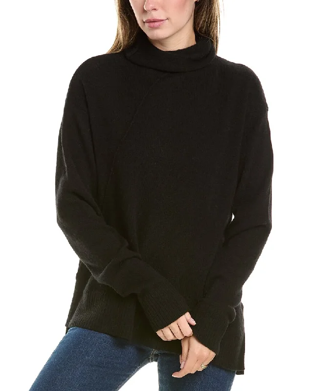 Hannah Rose Asymmetrical Funnel Neck Cashmere Tunic Sweater