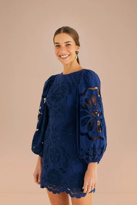 Designer Women's Fashion Online Limited Stock, Big Discounts Navy Blue Flowery Richelieu Mini Dress Designer Women's Fashion Online Limited Stock, Big Discounts Navy Blue Flowery Richelieu Mini Dress