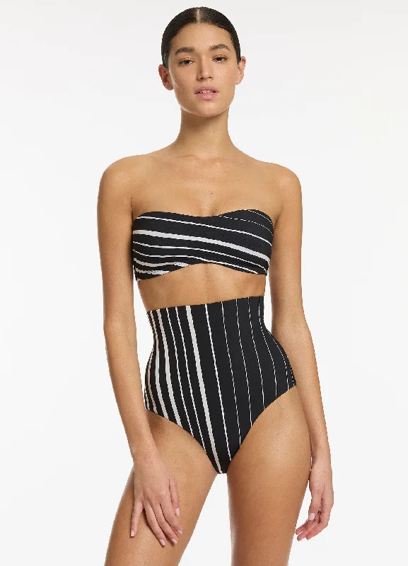 Fashion Sale Classic Charm Lunar Stripe Minimal Bandeau Bikini Top - Black/Chalk