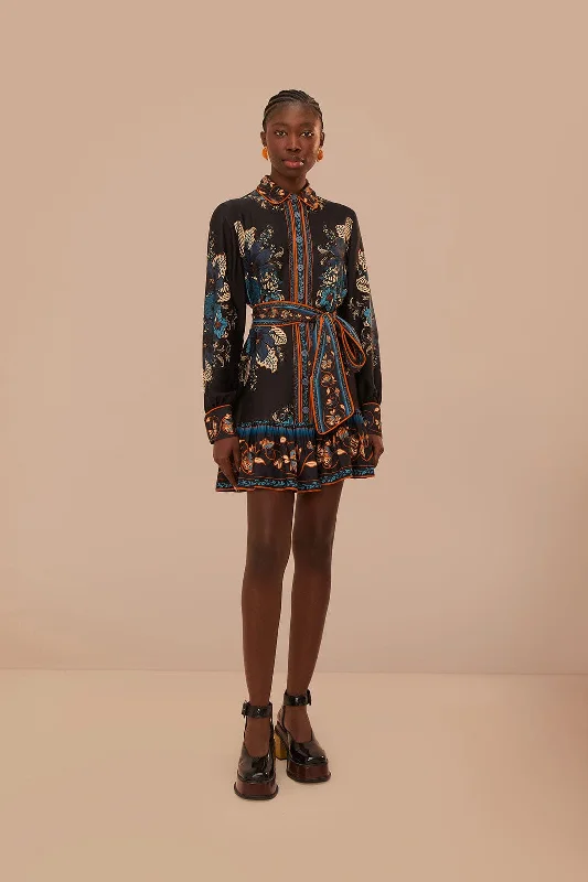 Online Boutiques Best Fashion Forward Outfits Black Blossom Tapestry LENZING™ ECOVERO™ Viscose Mini Dress Online Boutiques Best Fashion Forward Outfits Black Blossom Tapestry LENZING™ ECOVERO™ Viscose Mini Dress