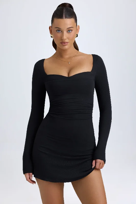 Affordable Luxury Women's Garments Trendy Street Style Modal Layered A-Line Mini Dress in Black Affordable Luxury Women's Garments Trendy Street Style Modal Layered A-Line Mini Dress in Black