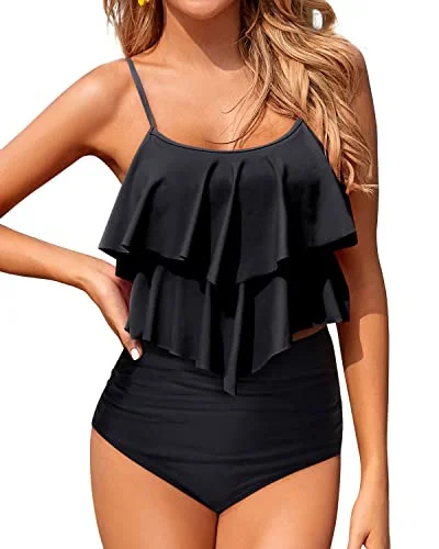 Casual Chic Charming Silhouette Non See Through Tankini Swimsuits For Women Bikini Sets For Teen Girls-Black Casual Chic Charming Silhouette Non See Through Tankini Swimsuits For Women Bikini Sets For Teen Girls-Black