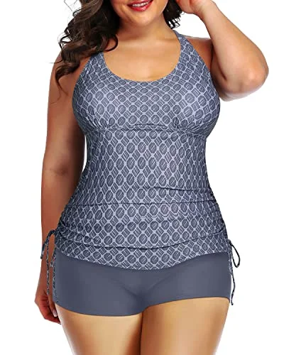 Modern Women's Fashion with Vintage Touches Travel Essentials Soft Padded Bra Two Piece Swimsuit Shorts-Grey Tribal