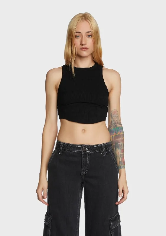 Online Impressions Boutique Cool Prices Curved Hem Tank Top - Black