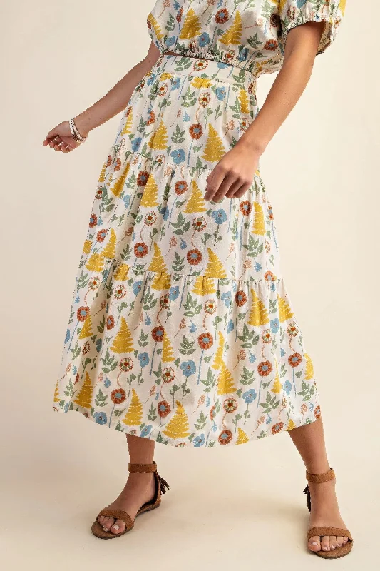 Hot Girl Georgia Floral Print Cotton Midi Skirt With Pockets