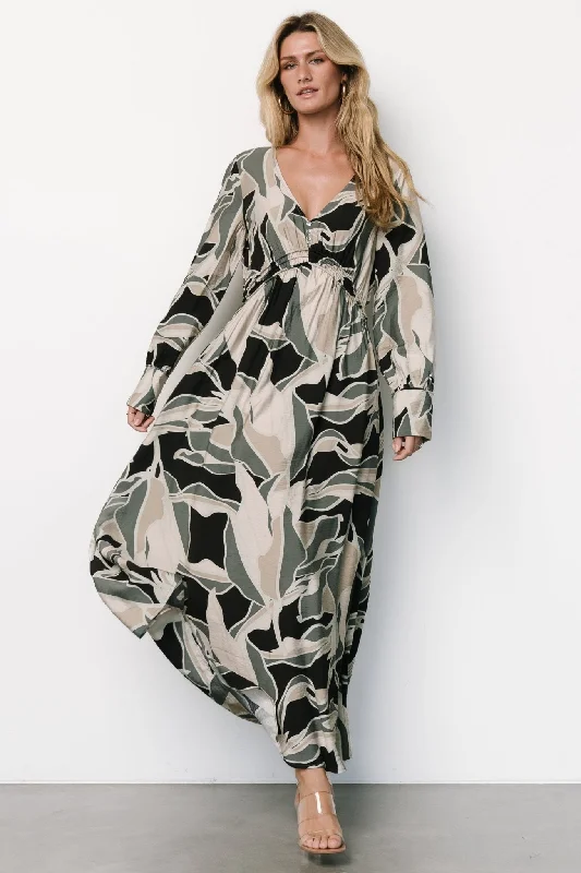 Women Apparel Pastel Styles Zinnia Maxi Dress | Black + Eucalyptus Print