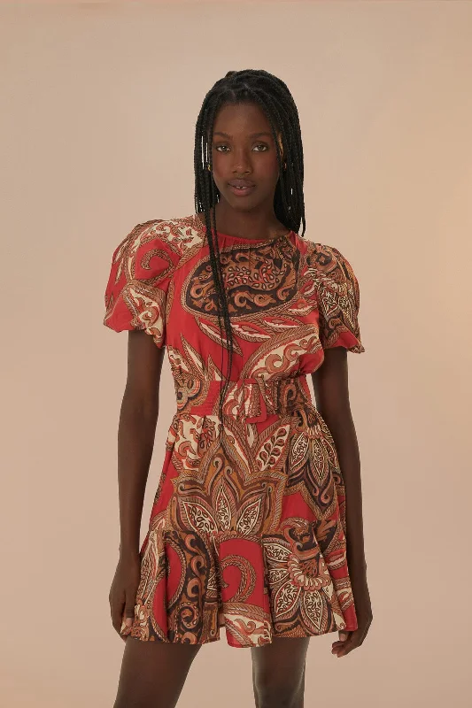 Women Wear Brands Evening Elegance Leopard Paisley Burgundy Mini Dress