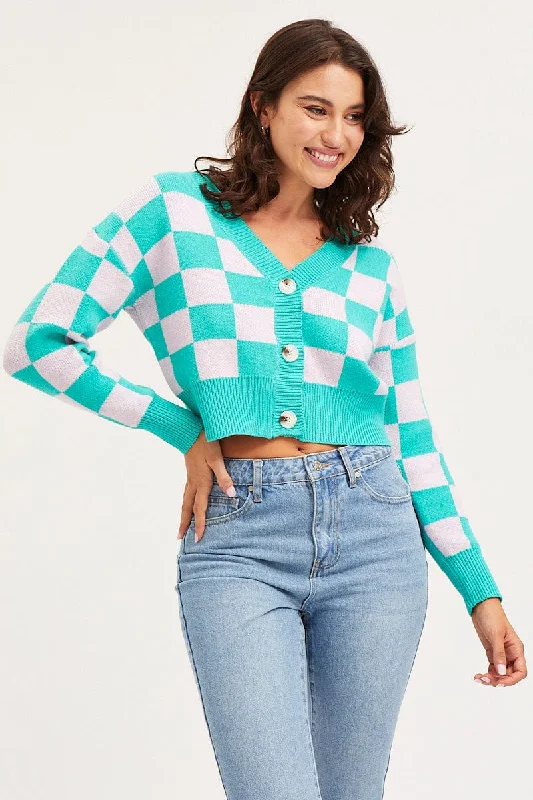 Women's Cozy Outfit For Lounging Gorgeous Glamour Collection Check Knit Cardigan Long Sleeve Crop V-Neck Women's Cozy Outfit For Lounging Gorgeous Glamour Collection Check Knit Cardigan Long Sleeve Crop V-Neck