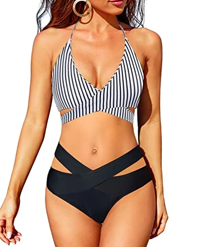 Women's Clothes And Apparel Timeless Elegance Crossed V Shaped Waist High Waisted 2 Piece Bikini Set-Black And White Stripe Women's Clothes And Apparel Timeless Elegance Crossed V Shaped Waist High Waisted 2 Piece Bikini Set-Black And White Stripe