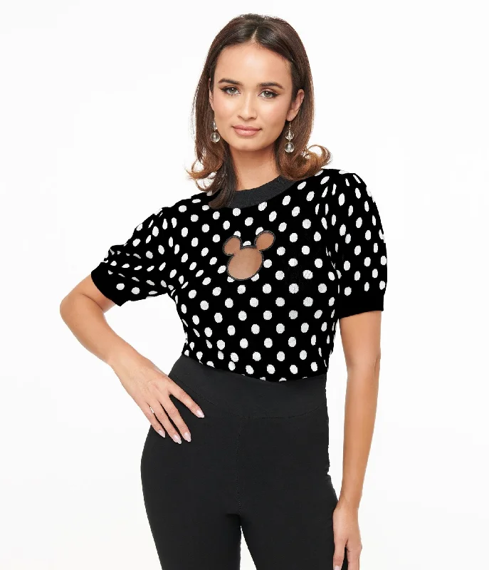 Elegant Women's Clothing Online Flash Sale Starts Disney Mickey & Friends Collection by Unique Vintage Black & White Polka Dot Mickey Mouse Cutout Sweater Elegant Women's Clothing Online Flash Sale Starts Disney Mickey & Friends Collection by Unique Vintage Black & White Polka Dot Mickey Mouse Cutout Sweater