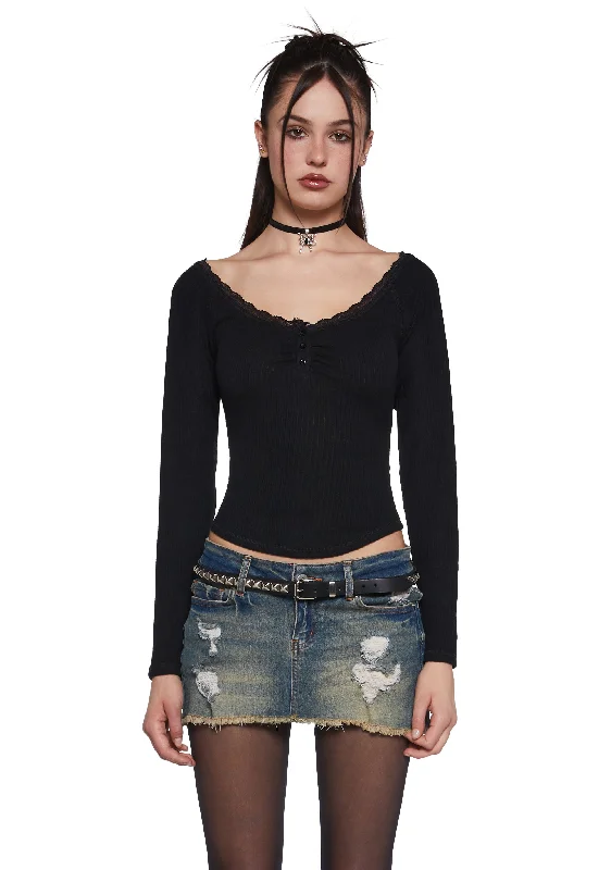 High End Fashion Limited - Edition Drops Text Me Long Sleeve Top - Black