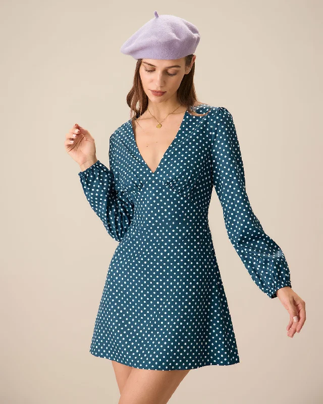 Women's Trendy Outfits Trendy And Individual Women's Fashion Women's Navy V-neck Polka Dot Mini Dress Women's Trendy Outfits Trendy And Individual Women's Fashion Women's Navy V-neck Polka Dot Mini Dress