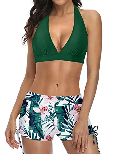 High-End Women's Apparel Massive Savings Removable Padding Push Up Bikini With Boyshort Two Piece Swimsuit-Green Tropical Floral High-End Women's Apparel Massive Savings Removable Padding Push Up Bikini With Boyshort Two Piece Swimsuit-Green Tropical Floral