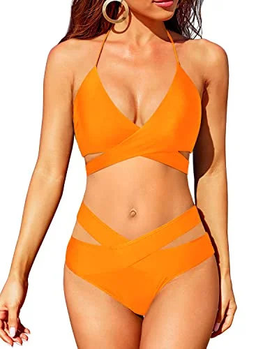 Glamorous Evening Wear Father's Day Deals Flattering Removable Padded Bra Bikini With Halter Neck-Orange Glamorous Evening Wear Father's Day Deals Flattering Removable Padded Bra Bikini With Halter Neck-Orange