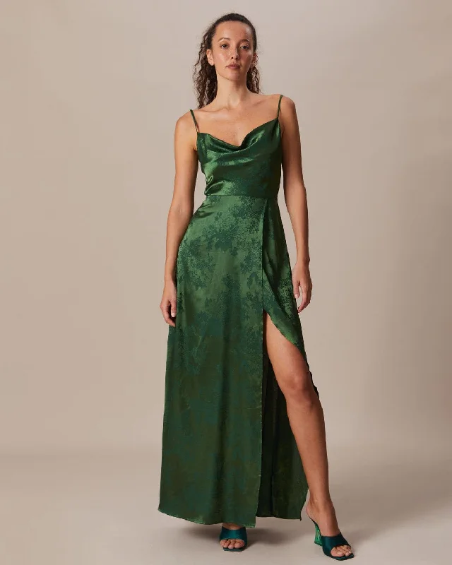 Flash Sale Online Holiday Attire Sale The Green Cowl Neck Jacquard Satin Maxi Dress