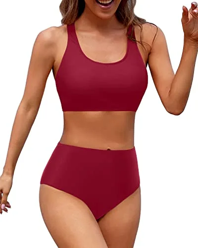 Women's Travel Outfit Set Durable Fashion Picks Two Piece Women High Waisted Bikini Sports Crop Top Swimsuit-Red Women's Travel Outfit Set Durable Fashion Picks Two Piece Women High Waisted Bikini Sports Crop Top Swimsuit-Red