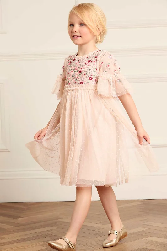 Women's Trendy Activewear Apparel Preppy Style Lunaria Wreath Bodice Kids Dress