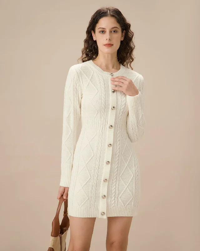 Casual Outfit For Women Ride The Style Wave White Round Neck Bodycon Sweater Dress