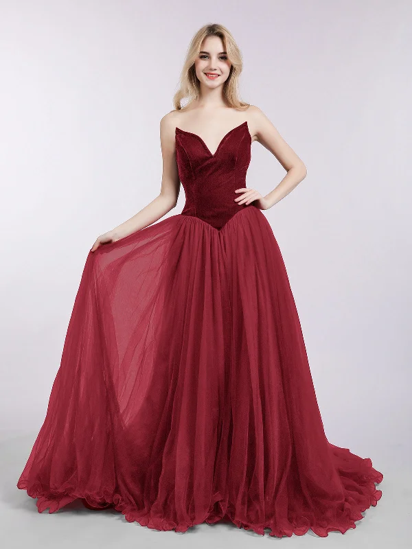 Chic Casual Style Huge Savings On Parisian Styles Sweetheart Neck Tulle Dress with Train-Burgundy Chic Casual Style Huge Savings On Parisian Styles Sweetheart Neck Tulle Dress with Train-Burgundy