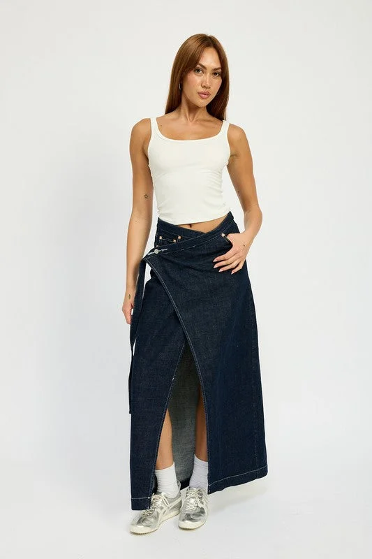 Hot Girl That’s A Wrap Denim Maxi Skirt