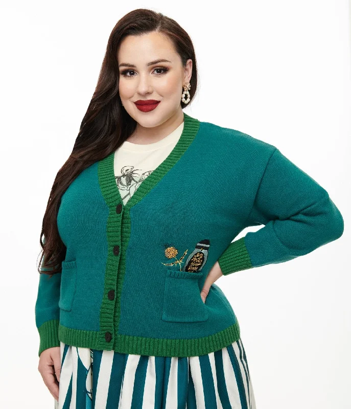 Online Clothing Boutiques Exclusive Deals Online Tim Burton's The Nightmare Before Christmas by Unique Vintage Plus Size Teal Deadly Night Shade Cardigan Online Clothing Boutiques Exclusive Deals Online Tim Burton's The Nightmare Before Christmas by Unique Vintage Plus Size Teal Deadly Night Shade Cardigan