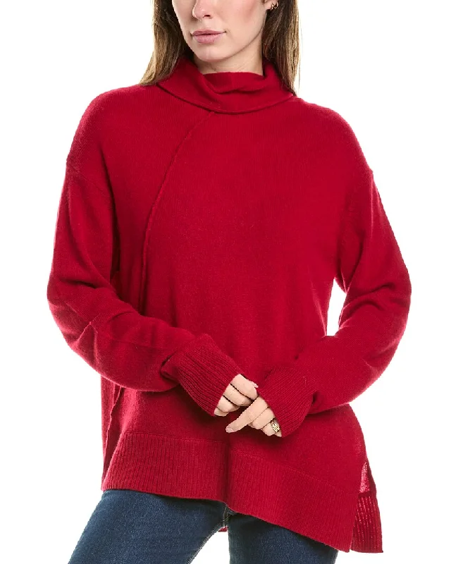 Hannah Rose Asymmetrical Funnel Neck Cashmere Tunic Sweater