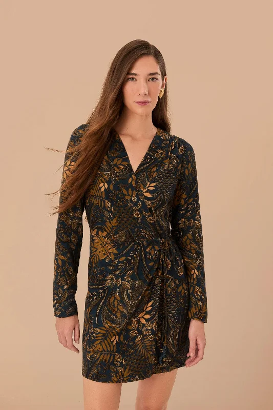 Business Casual Outfits Wardrobe Update Teal Dotted Forest LENZING™ ECOVERO™ Viscose Wrap Mini Dress Business Casual Outfits Wardrobe Update Teal Dotted Forest LENZING™ ECOVERO™ Viscose Wrap Mini Dress