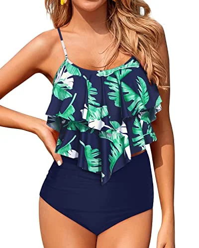 Season Sale Effortless Comfort Flowy Ruffle Tankini Tops With High Waisted Bikini Bottoms For Teen Girls-Blue Leaf Season Sale Effortless Comfort Flowy Ruffle Tankini Tops With High Waisted Bikini Bottoms For Teen Girls-Blue Leaf