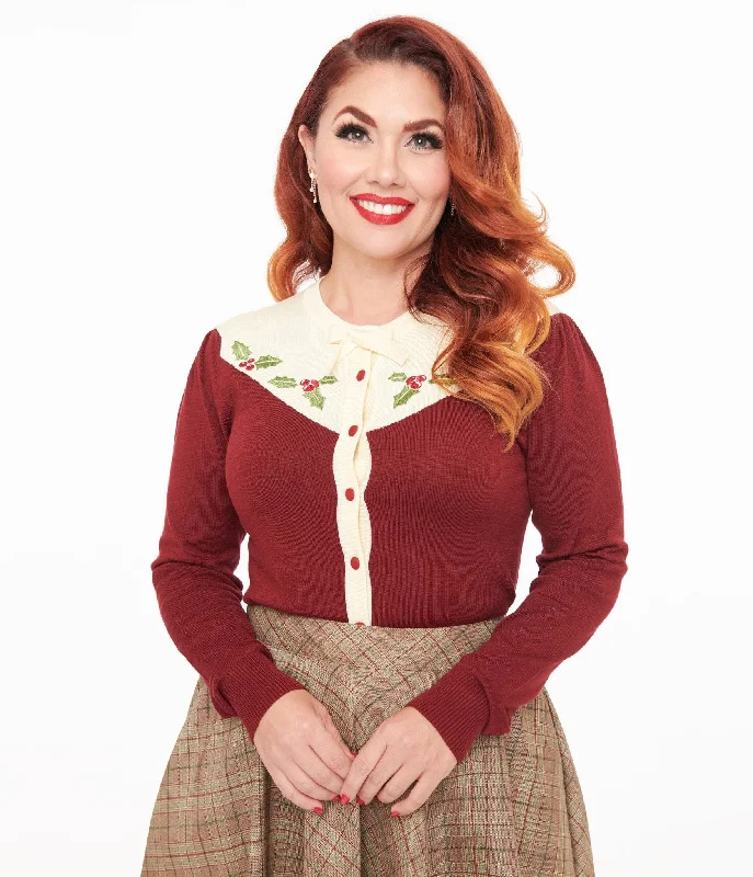High-Quality Women's Fashion Dresses Hot Picks Smak Parlour 1960s Burgundy & Ivory Mistletoe Cardigan High-Quality Women's Fashion Dresses Hot Picks Smak Parlour 1960s Burgundy & Ivory Mistletoe Cardigan