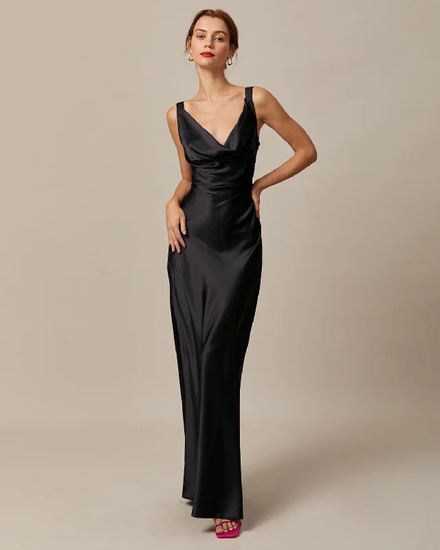 Clothing For Women Discover Promotions The Black Cowl Neck Sheath Satin Maxi Dress