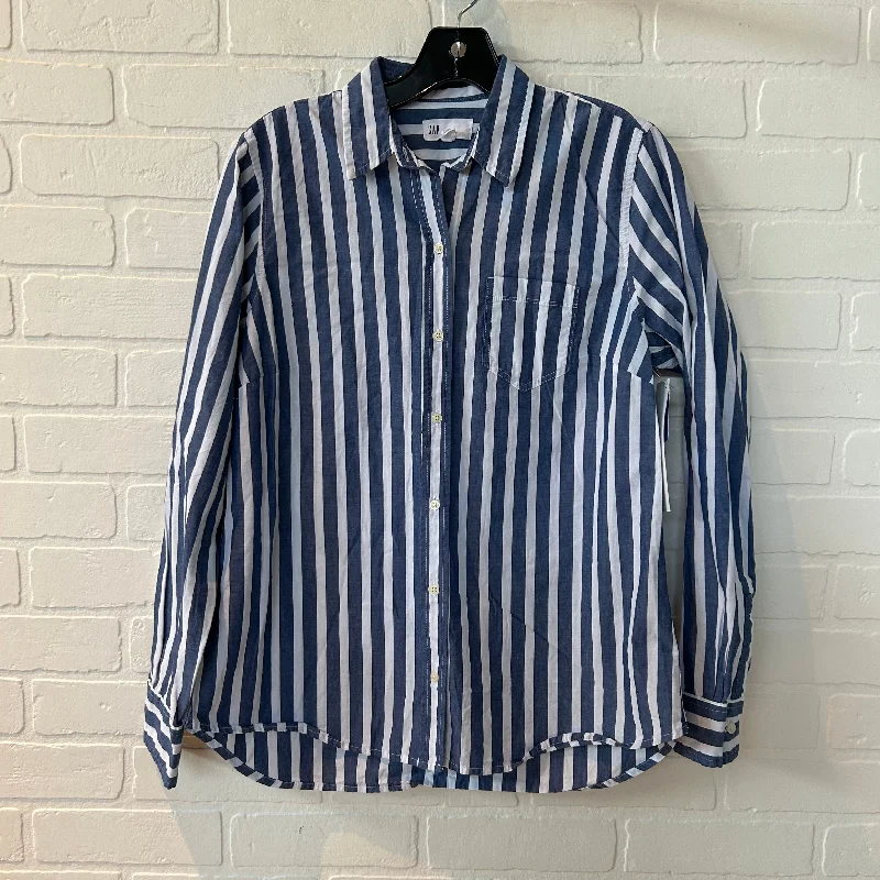 Top Long Sleeve By Gap In Blue & White, Size: M