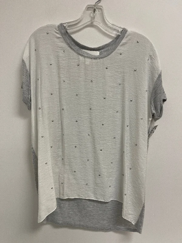 Top Short Sleeve By Two By Vince Camuto In Grey & White, Size: M