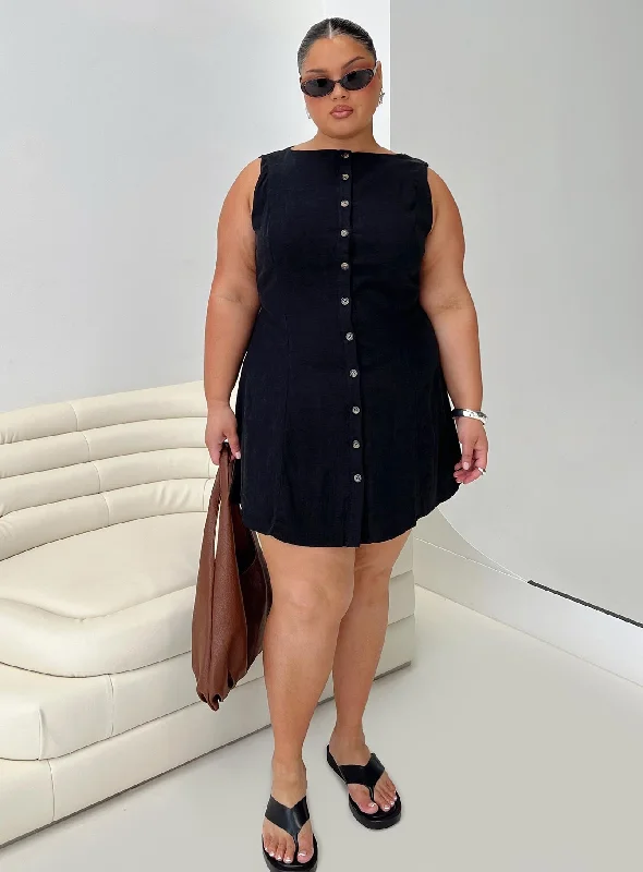 Formal Attire For Women Mega Sale Dollie Linen Mini Dress Black Curve