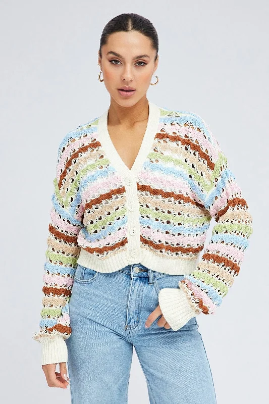Women Clothing Limited Time Multi Crochet Cardigan Long Sleeve