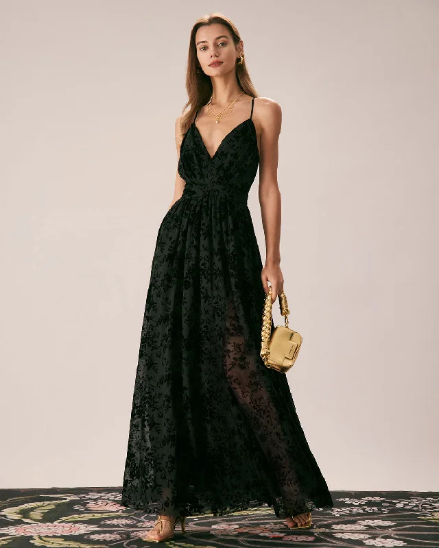 Unique Women's Fashion Pieces Dive Into Trendy Styles The Black Floral Flocked Mesh Slit Maxi Dress Unique Women's Fashion Pieces Dive Into Trendy Styles The Black Floral Flocked Mesh Slit Maxi Dress