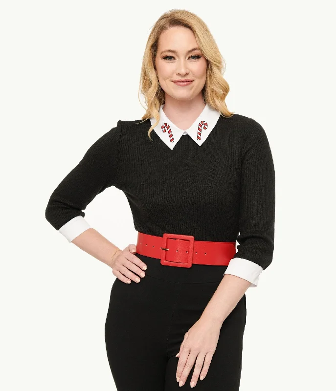 Workwear Fashion for Women Special Offer For You Unique Vintage Black & White Candy Cane Print Contrast Sabrina Sweater Workwear Fashion for Women Special Offer For You Unique Vintage Black & White Candy Cane Print Contrast Sabrina Sweater