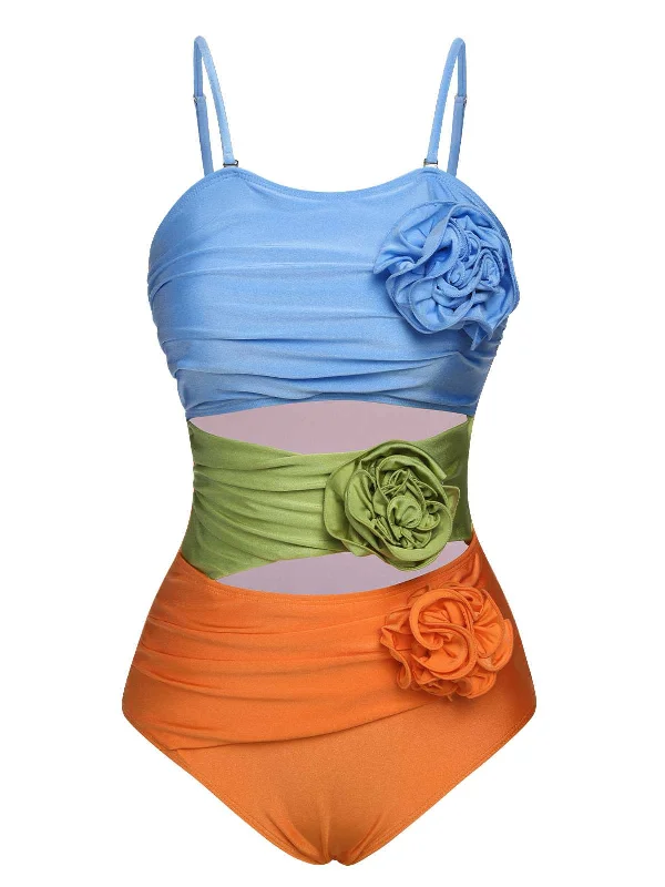 Free Spirited Fashion Now On Sale For Chic Urban Styles 1930s Spaghetti Strap Contrast 3D Flower One-Piece Swimsuit Free Spirited Fashion Now On Sale For Chic Urban Styles 1930s Spaghetti Strap Contrast 3D Flower One-Piece Swimsuit