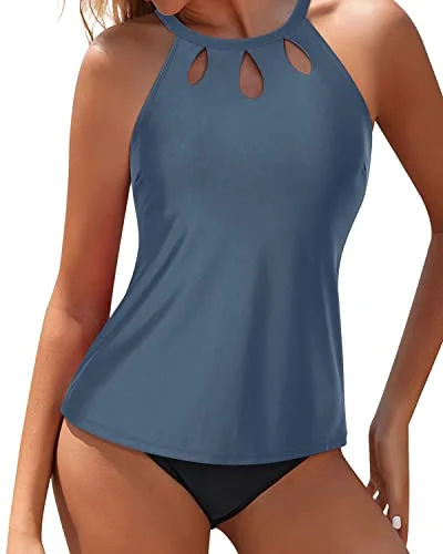 Season Sale Effortless Comfort Modest And Trendy High Neck Tankini Set For Long Torsos-Grey